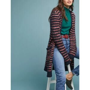 160 Anthropologie Meadow Rue Striped Chunky Knit Cardigan Sweater Size Small
